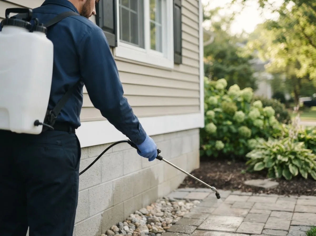 Pest control technician inspecting a home in Riverton, WV